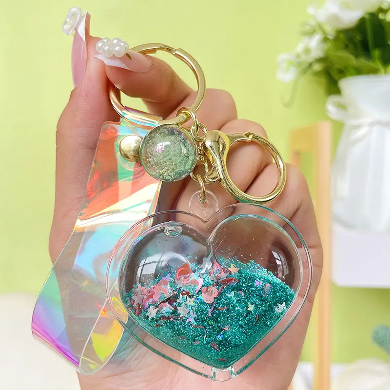 Liquid Quicksand Heart Keychain Pendant