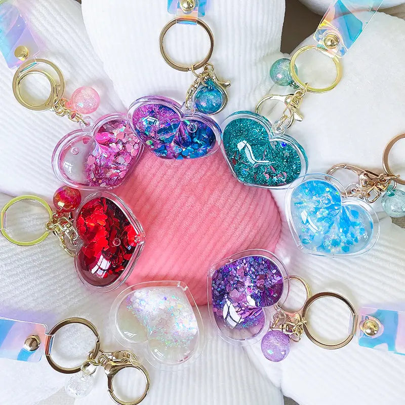 Liquid Quicksand Heart Keychain Pendant
