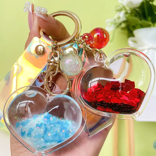 Liquid Quicksand Heart Keychain Pendant
