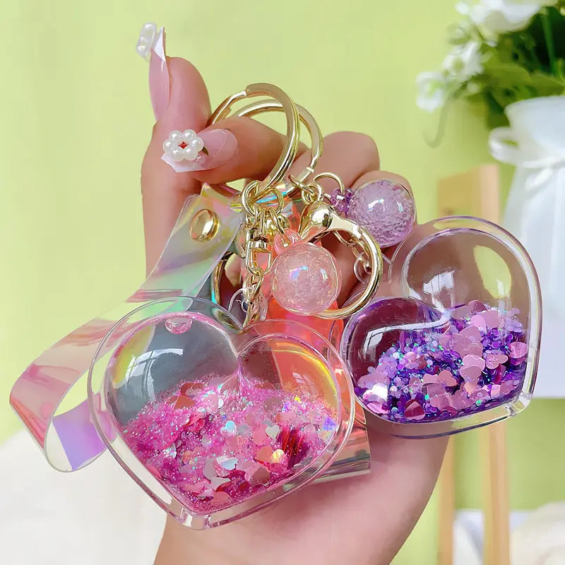 Liquid Quicksand Heart Keychain Pendant