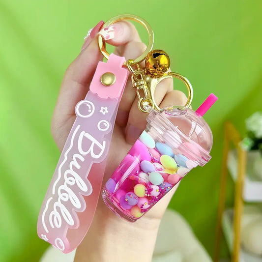 Luminous Sugar Soy Milk Tea Cup Floating Quicksand Keychain Pendant