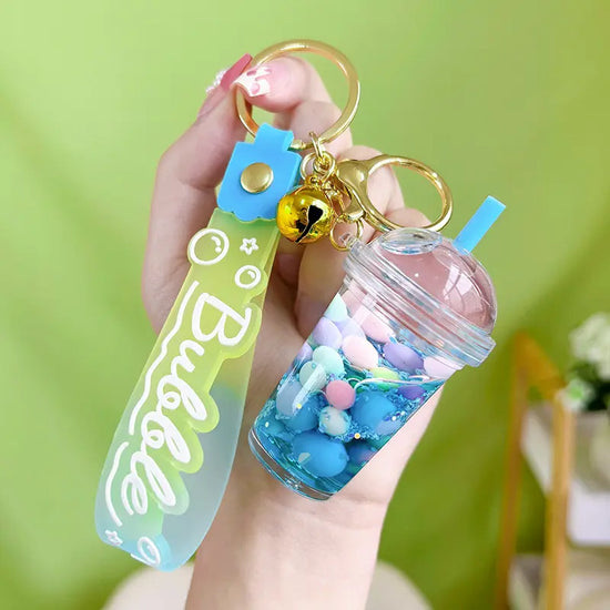 Luminous Sugar Soy Milk Tea Cup Floating Quicksand Keychain Pendant