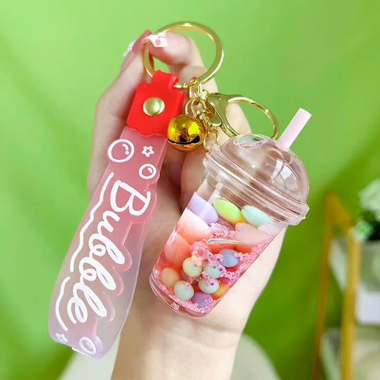 Luminous Sugar Soy Milk Tea Cup Floating Quicksand Keychain Pendant