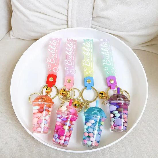 Luminous Sugar Soy Milk Tea Cup Floating Quicksand Keychain Pendant