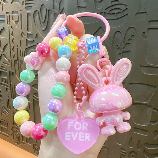 Acrylic Rabbit Beaded Bracelet Keychain Pendant
