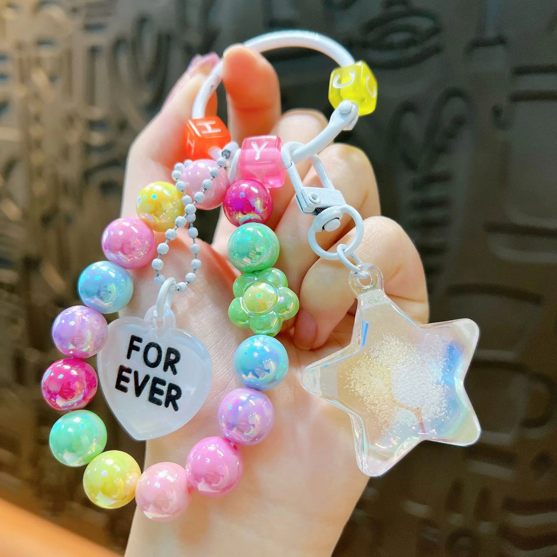 Acrylic Rabbit Beaded Bracelet Keychain Pendant