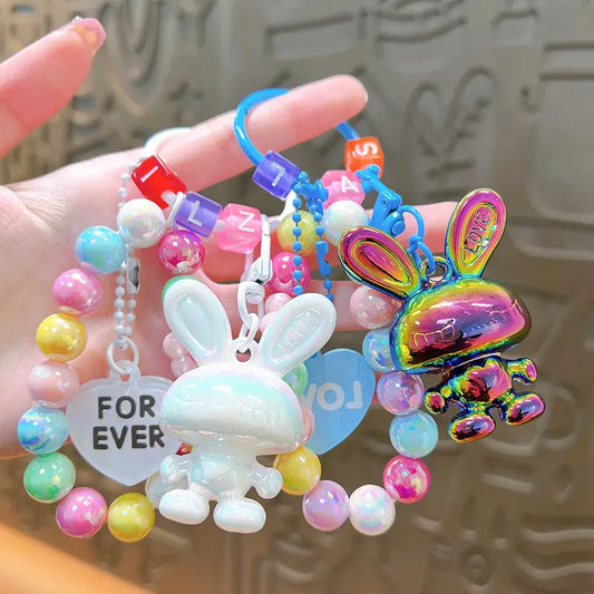 Acrylic Rabbit Beaded Bracelet Keychain Pendant