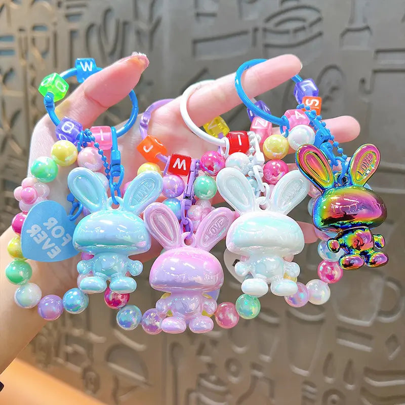 Acrylic Rabbit Beaded Bracelet Keychain Pendant