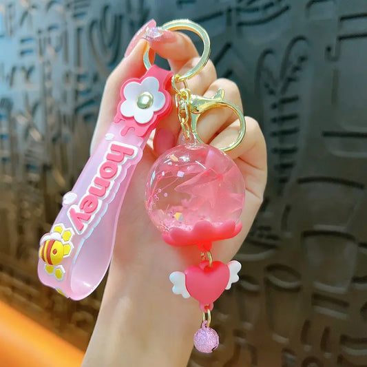 Dried Flower Wind Chime Liquid Quicksand Keychain Pendant