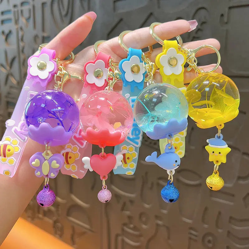 Dried Flower Wind Chime Liquid Quicksand Keychain Pendant