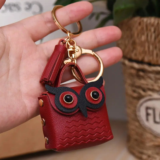 Leather Owl Coin Purse Keychain Pendant