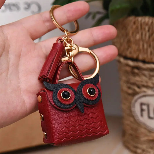 Leather Owl Coin Purse Keychain Pendant