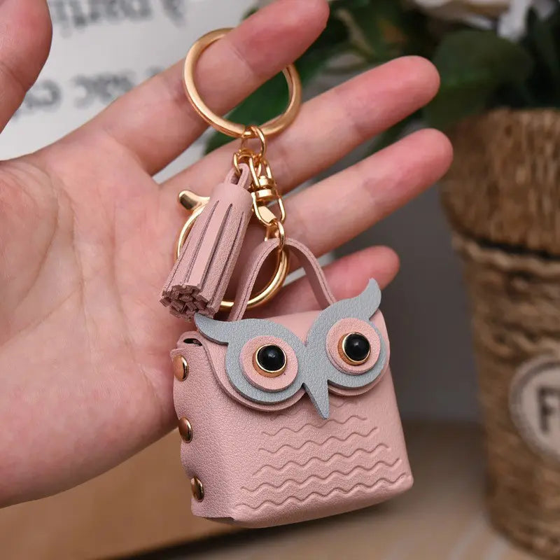Leather Owl Coin Purse Keychain Pendant