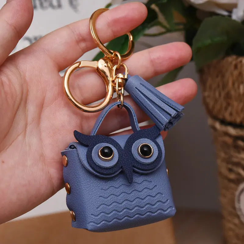 Leather Owl Coin Purse Keychain Pendant