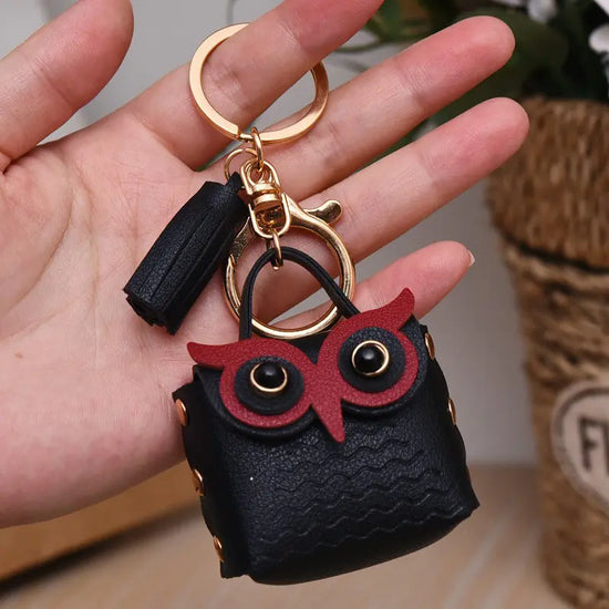 Leather Owl Coin Purse Keychain Pendant
