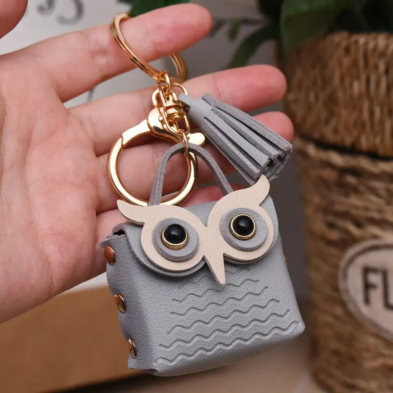 Leather Owl Coin Purse Keychain Pendant