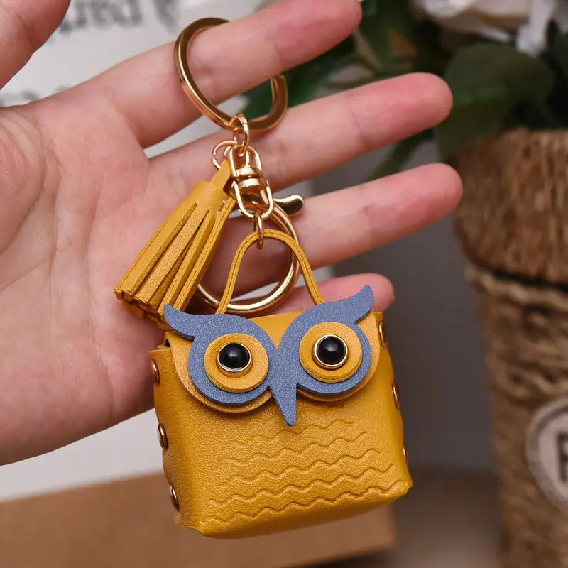Leather Owl Coin Purse Keychain Pendant