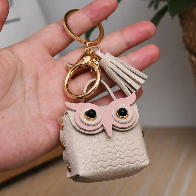 Leather Owl Coin Purse Keychain Pendant
