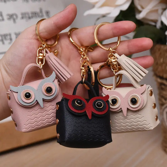 Leather Owl Coin Purse Keychain Pendant