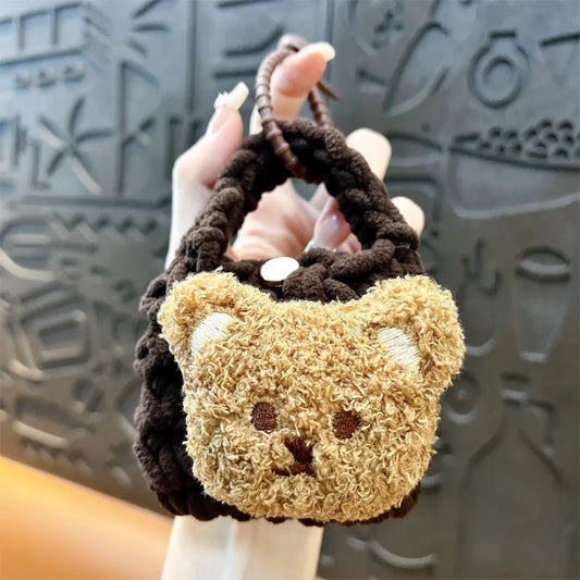 Plush Bear Braided Coin Purse Keychain Pendant