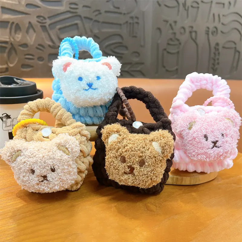 Plush Bear Braided Coin Purse Keychain Pendant