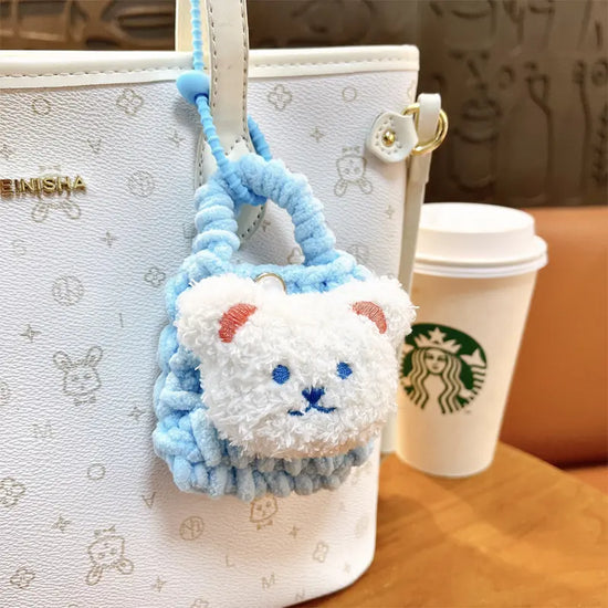 Plush Bear Braided Coin Purse Keychain Pendant