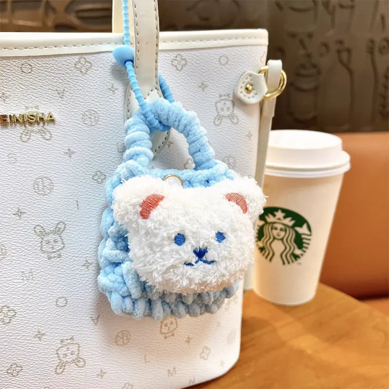 Plush Bear Braided Coin Purse Keychain Pendant