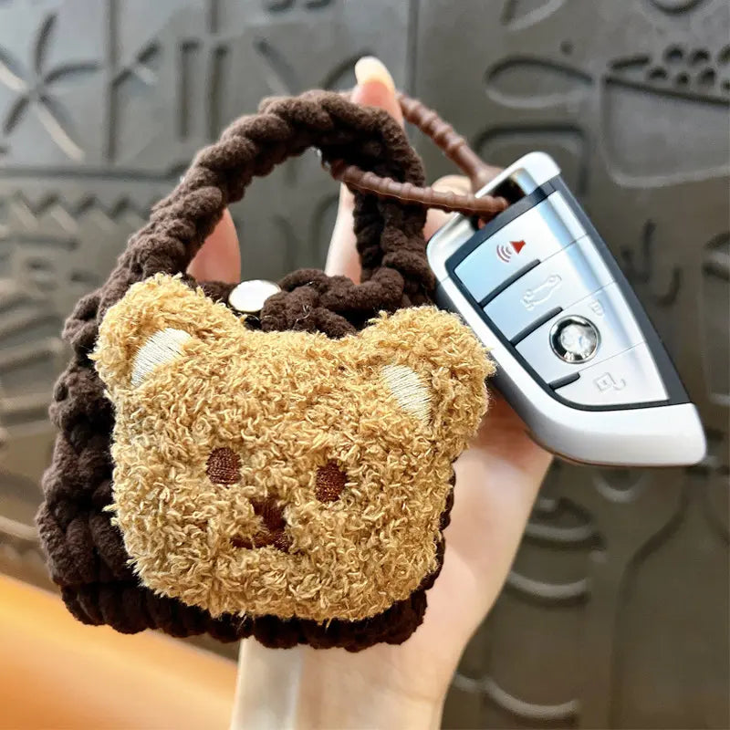 Plush Bear Braided Coin Purse Keychain Pendant