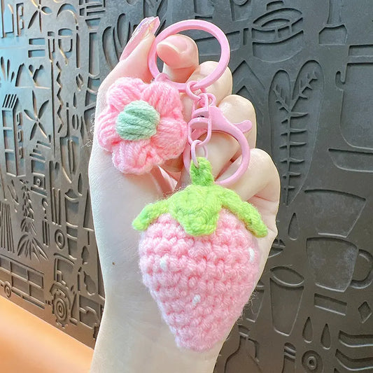 Hand-Woven Wool Strawberry Keychain Pendant