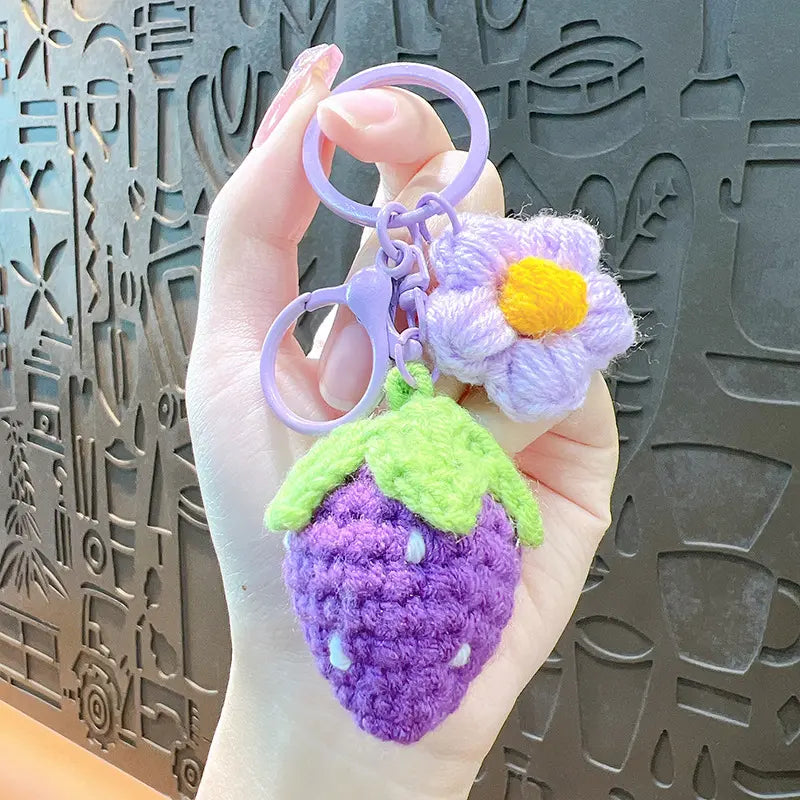 Hand-Woven Wool Strawberry Keychain Pendant