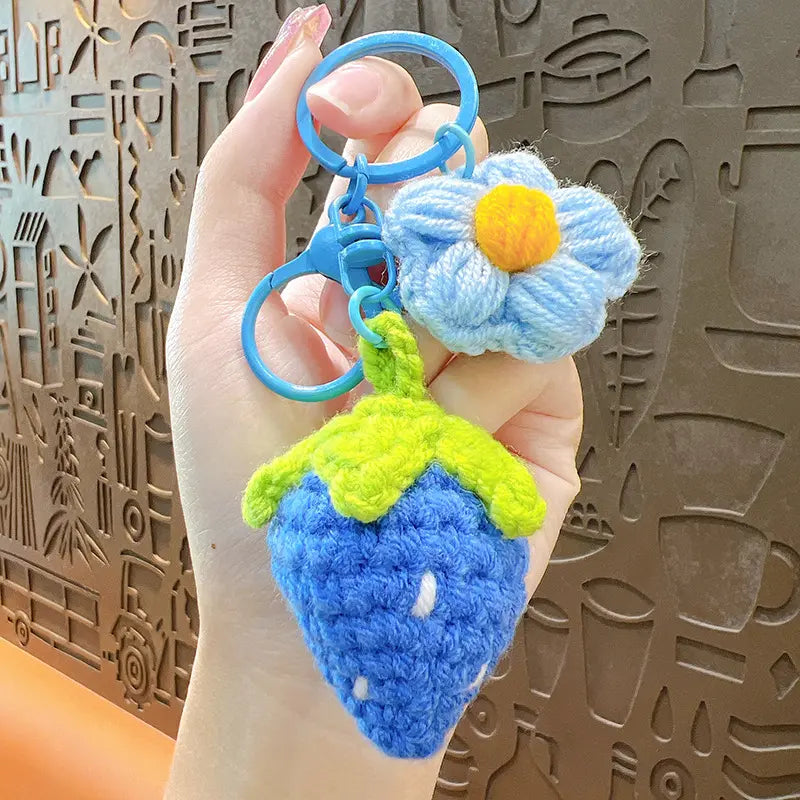 Hand-Woven Wool Strawberry Keychain Pendant