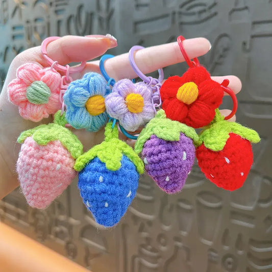 Hand-Woven Wool Strawberry Keychain Pendant
