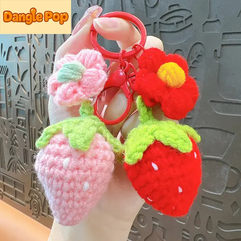 Hand-Woven Wool Strawberry Keychain Pendant