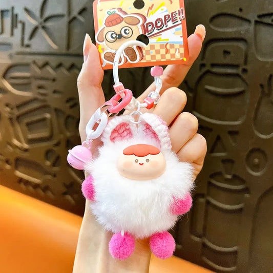 Small-Eared Rabbit Cute Fur Ball Doll Keychain Pendant