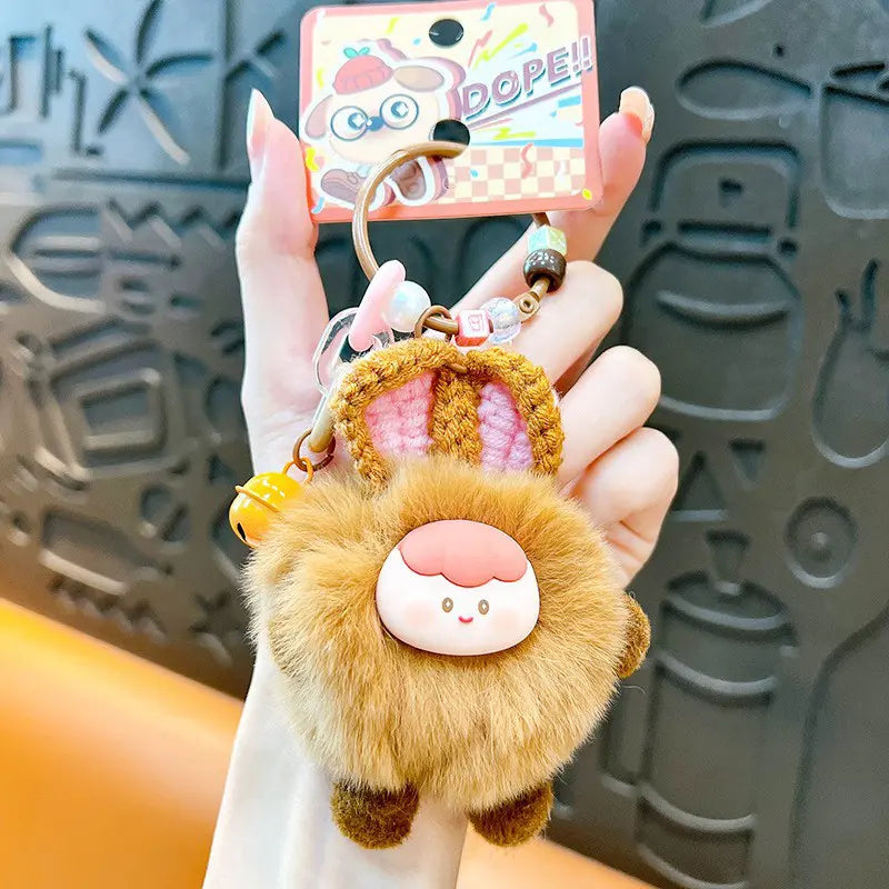 Small-Eared Rabbit Cute Fur Ball Doll Keychain Pendant