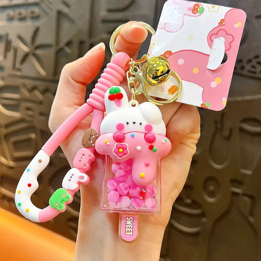 Bunny Ice Cream Liquid Quicksand Exquisite Keychain Pendant