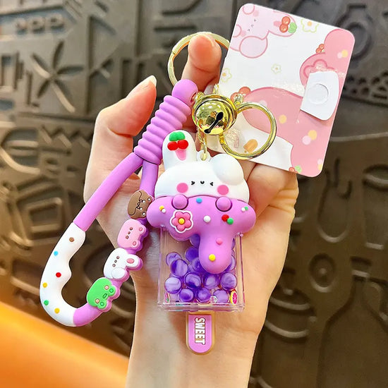 Bunny Ice Cream Liquid Quicksand Exquisite Keychain Pendant