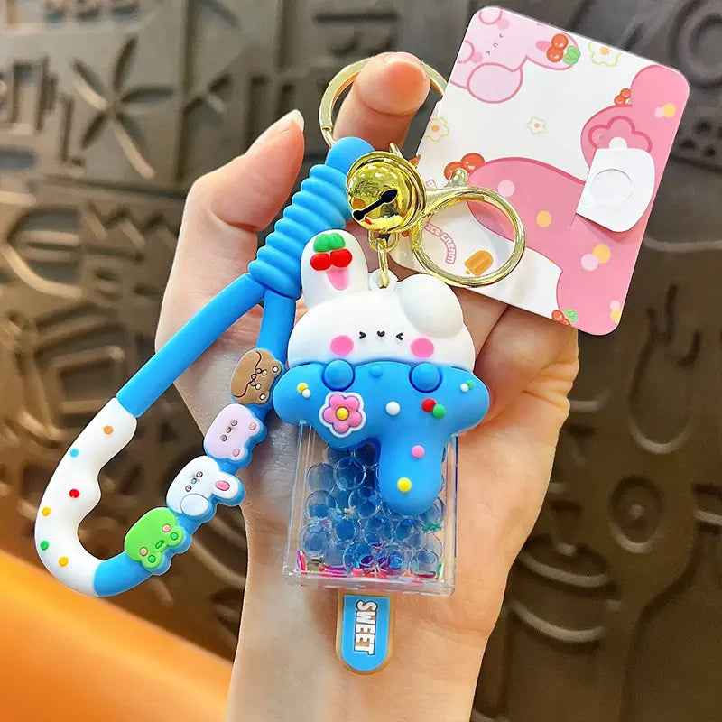 Bunny Ice Cream Liquid Quicksand Exquisite Keychain Pendant