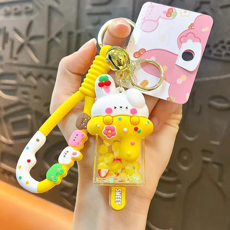 Bunny Ice Cream Liquid Quicksand Exquisite Keychain Pendant