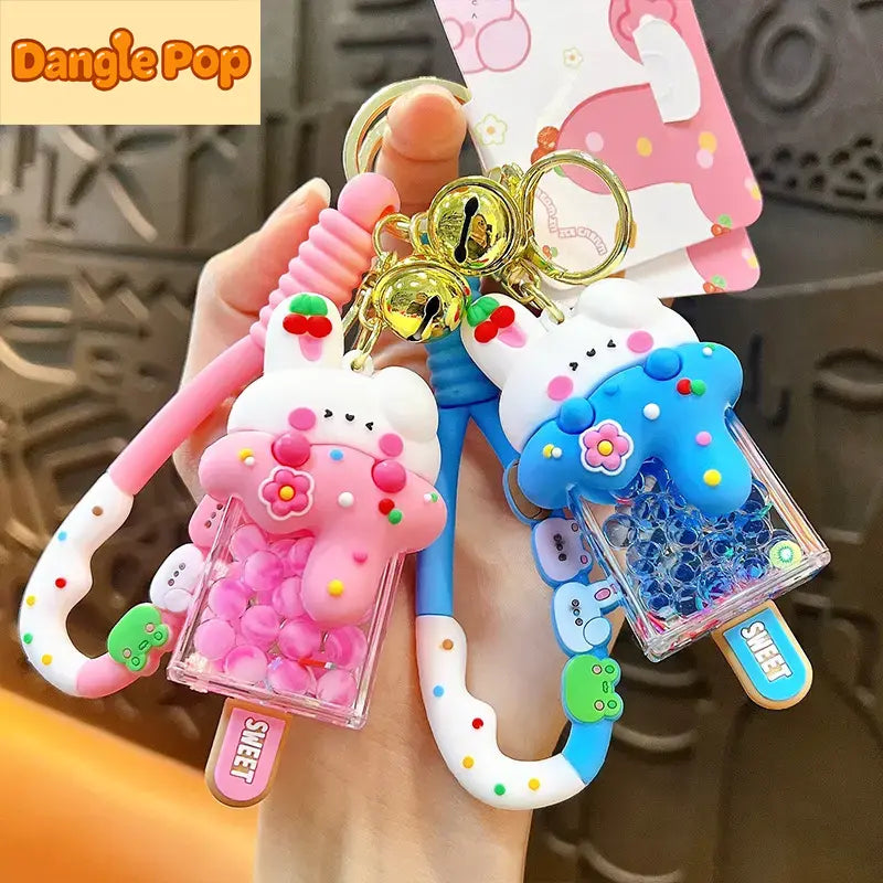 Bunny Ice Cream Liquid Quicksand Exquisite Keychain Pendant