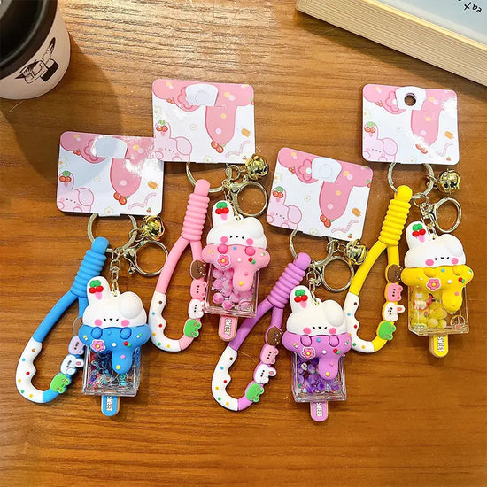 Bunny Ice Cream Liquid Quicksand Exquisite Keychain Pendant