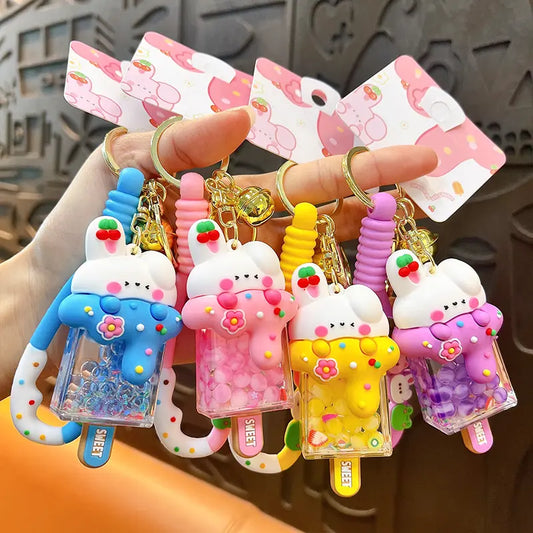Bunny Ice Cream Liquid Quicksand Exquisite Keychain Pendant