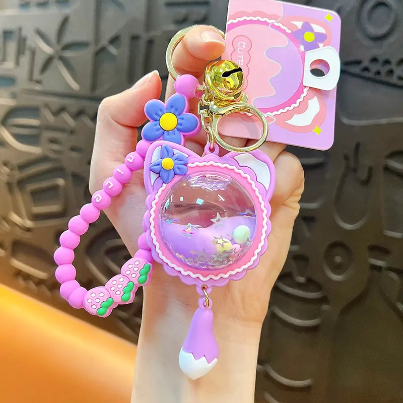 Cat Ear Elf Ball Liquid Quicksand Keychain Pendant