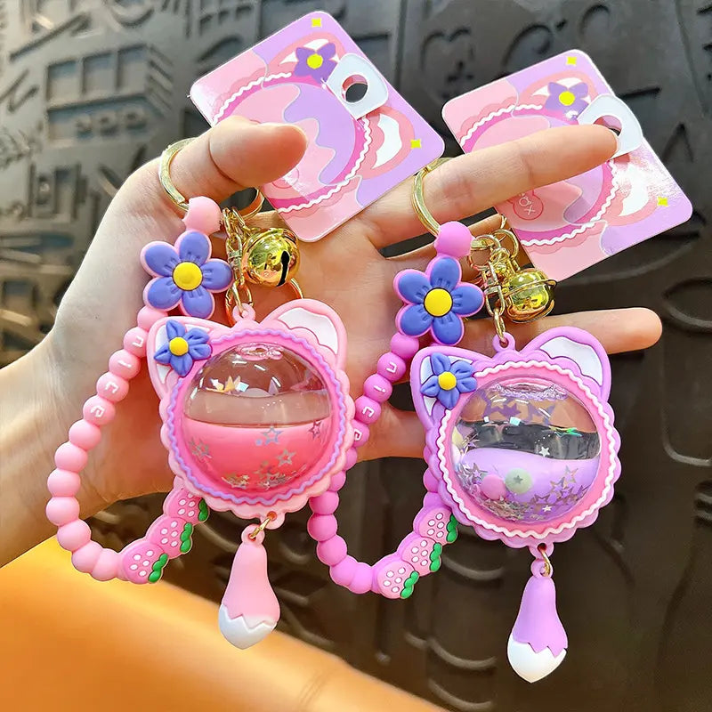 Cat Ear Elf Ball Liquid Quicksand Keychain Pendant