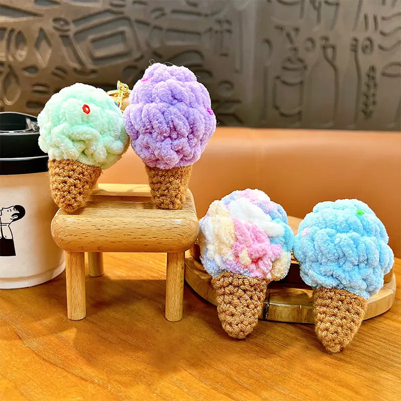 Knitted Ice Cream Keychain Pendant