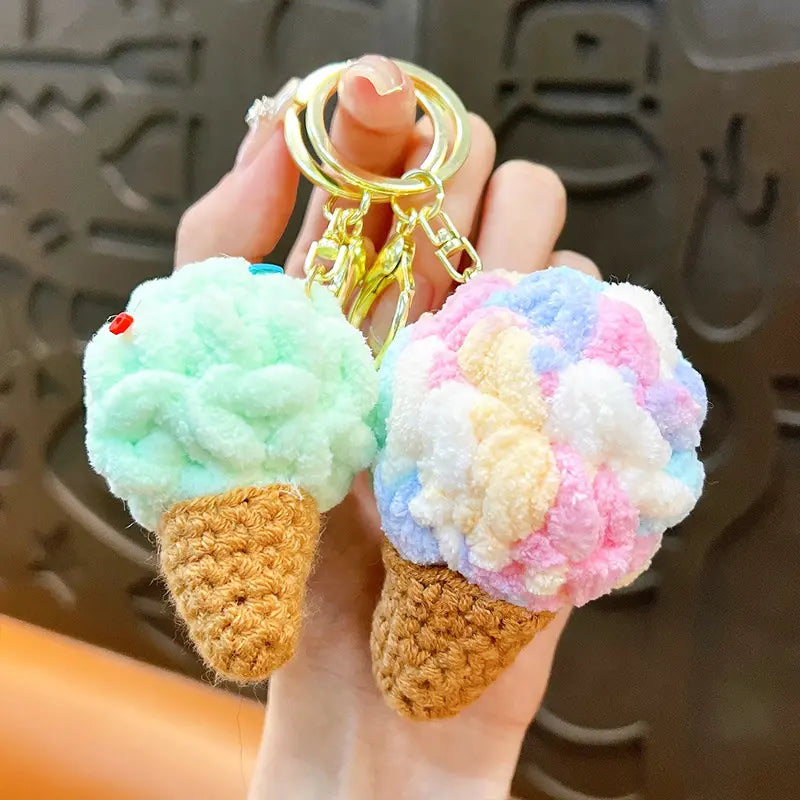 Knitted Ice Cream Keychain Pendant