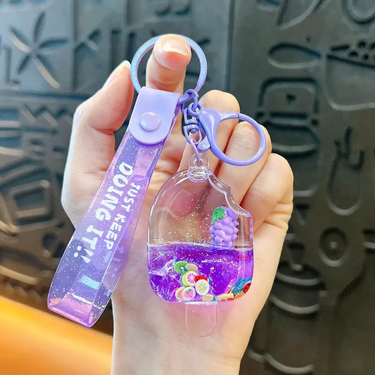 Summer Liquid Quicksand Fruit Ice Cream Keychain Pendant