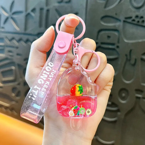Summer Liquid Quicksand Fruit Ice Cream Keychain Pendant