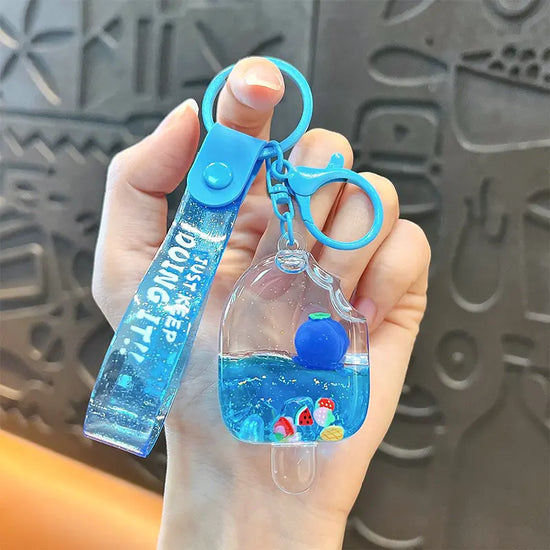 Summer Liquid Quicksand Fruit Ice Cream Keychain Pendant