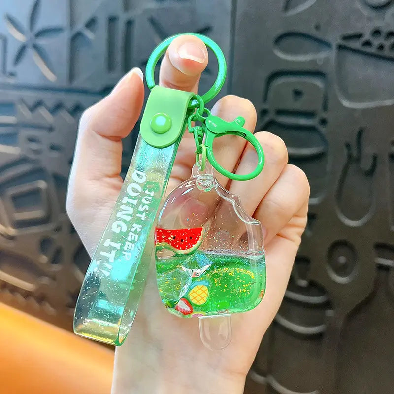 Summer Liquid Quicksand Fruit Ice Cream Keychain Pendant
